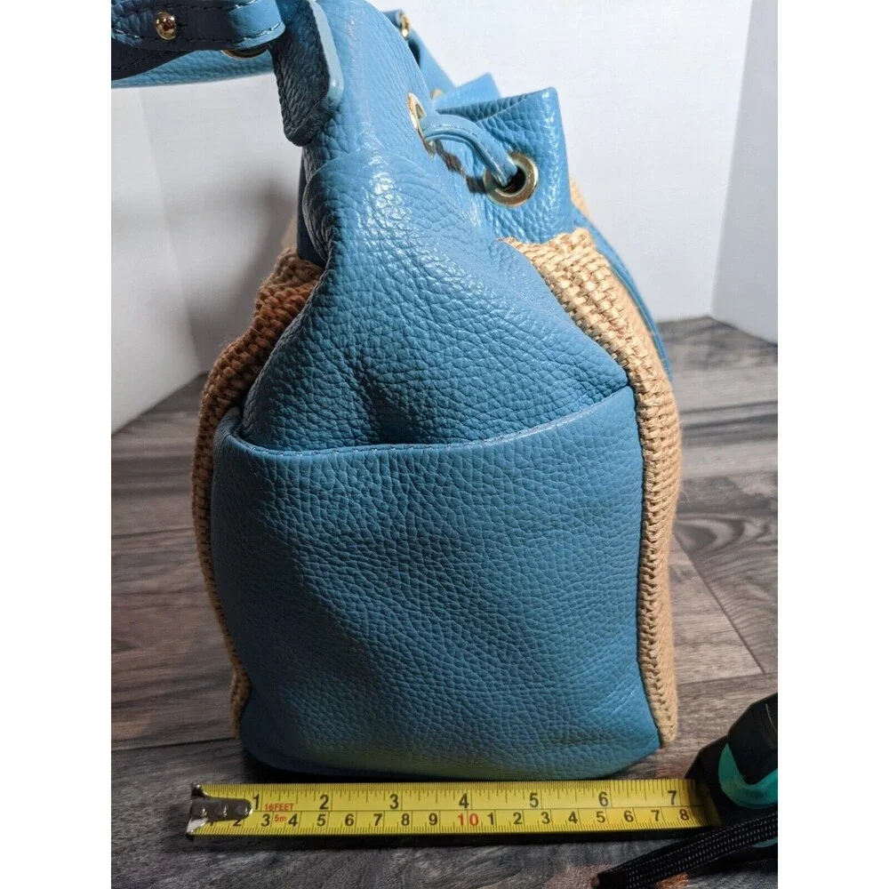Unica Firenze Italian Leather Straw Handbag Light Blue NWT - Picture 12 of 12